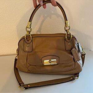 Coach F22304 Tan Leather Satchel Crossbody Bag Gold Turnlock Purse